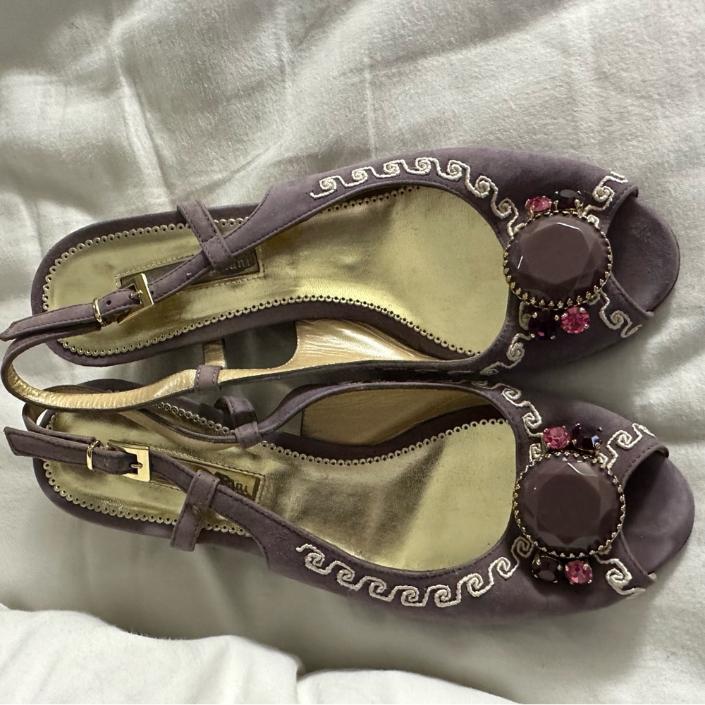 Mariano Fabiani shoes. Size 37. ( womens 6 1/2). suede/ jewels sling back.